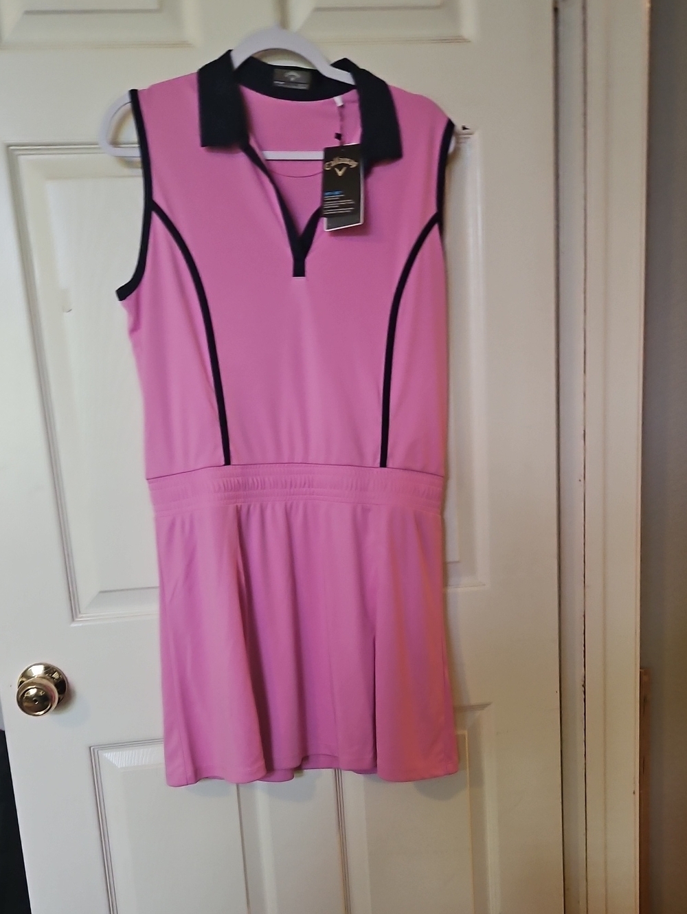 Callaway Pink Sleeveless Polo Dress with Black Trim